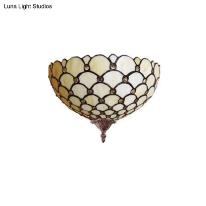 Beige Fish Scale Tiffany Wall Sconce Light with Stained Glass - Perfect for Living Room