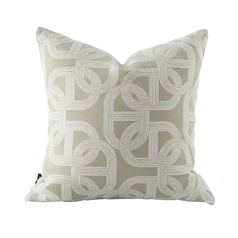 Beige geometric jacquard cushion cover with subtle off-white thread pattern for living room decorbites pillow accent