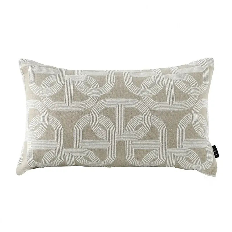Beige geometric jacquard cushion cover with subtle off-white pattern for living room pillow accent decorbites geometric jacquard cushion