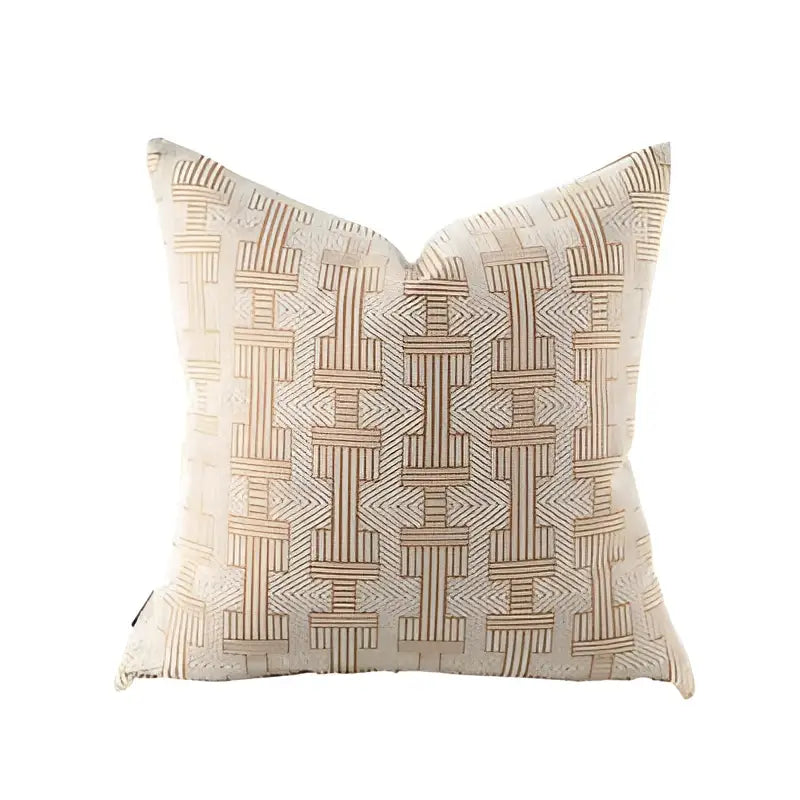 Beige geometric jacquard cushion cover with subtle woven pattern in tan and cream tones for living room decorbites decor