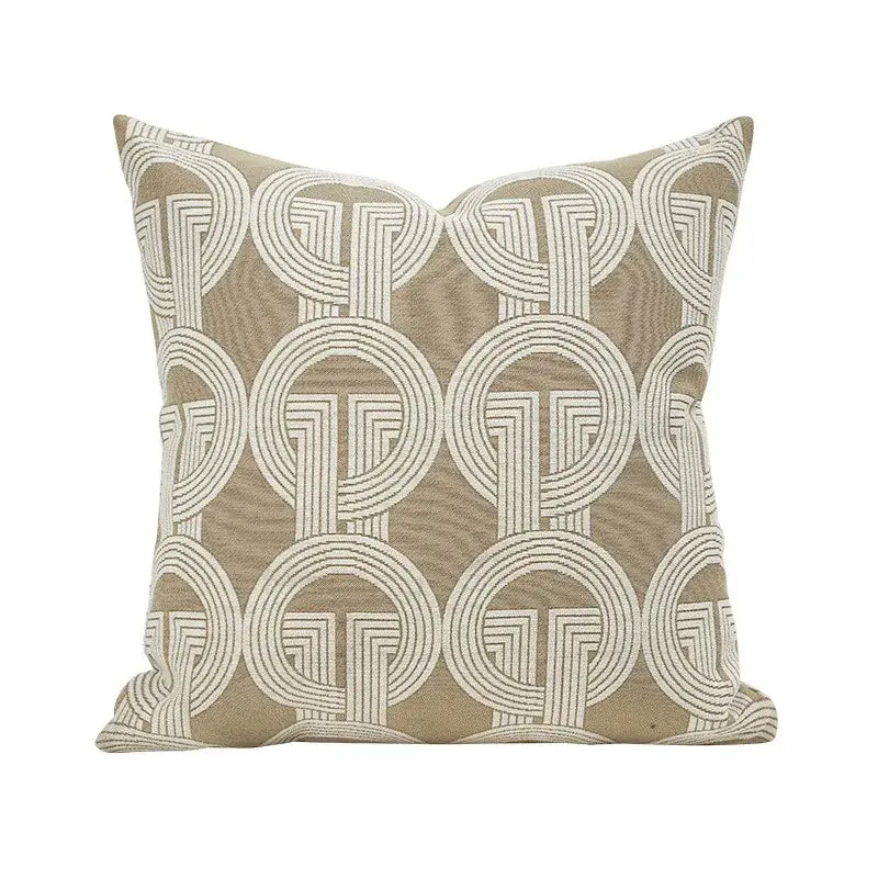 Beige cushion cover with cream geometric jacquard embroidery pattern for living room decorbites geometric jacquard cushion