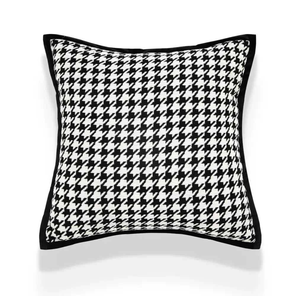 Black and white houndstooth cushion cover with solid black border for decorbites geometric jacquard living room decor