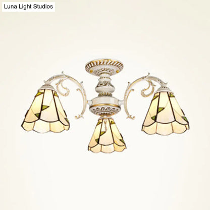 Lámpara de techo semiempotrada DecorBites™ de cristal beige con 3 luces en blanco/latón antiguo para comedor