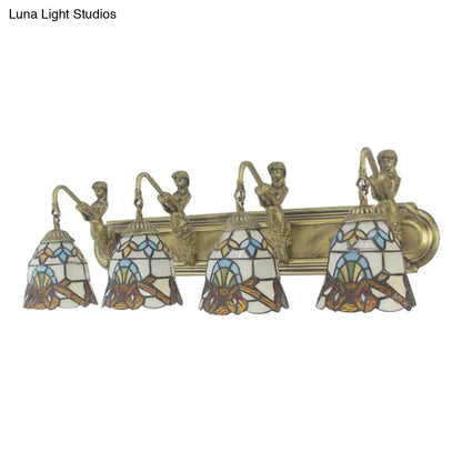 Beige Glass Bell Sconce Lighting with Baroque Brass Wall Mount - 4 Heads, Mermaid Decoration