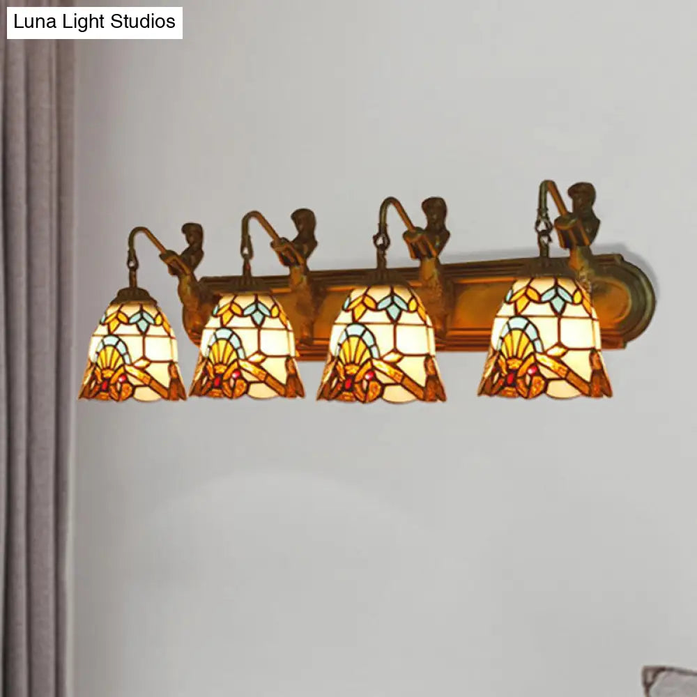 Beige Glass Bell Sconce Lighting with Baroque Brass Wall Mount - 4 Heads, Mermaid Decoration