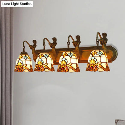 Beige Glass Bell Sconce Lighting with Baroque Brass Wall Mount - 4 Heads, Mermaid Decoration