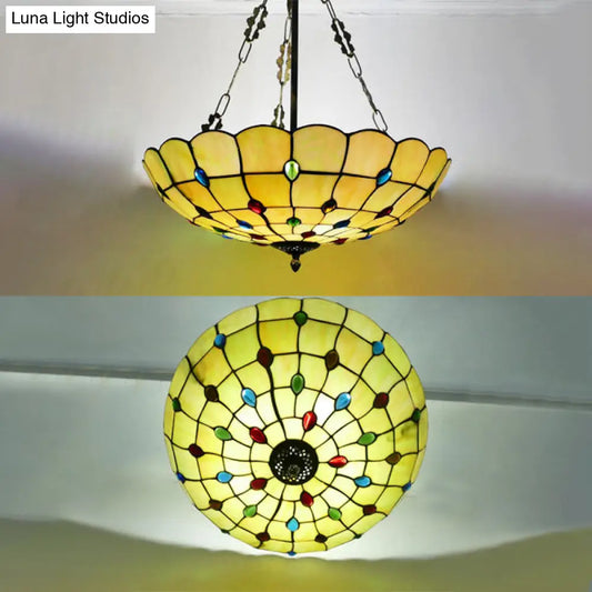 Lámpara colgante DecorBites™ de cristal beige con forma de cuenco - Lámpara de araña Tiffany con cuentas de colores - Varios tamaños para iluminación de pasillos