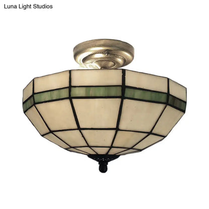 Beige Glass Bowl Semi Flushmount Indoor Light for Living Room - Traditional Style