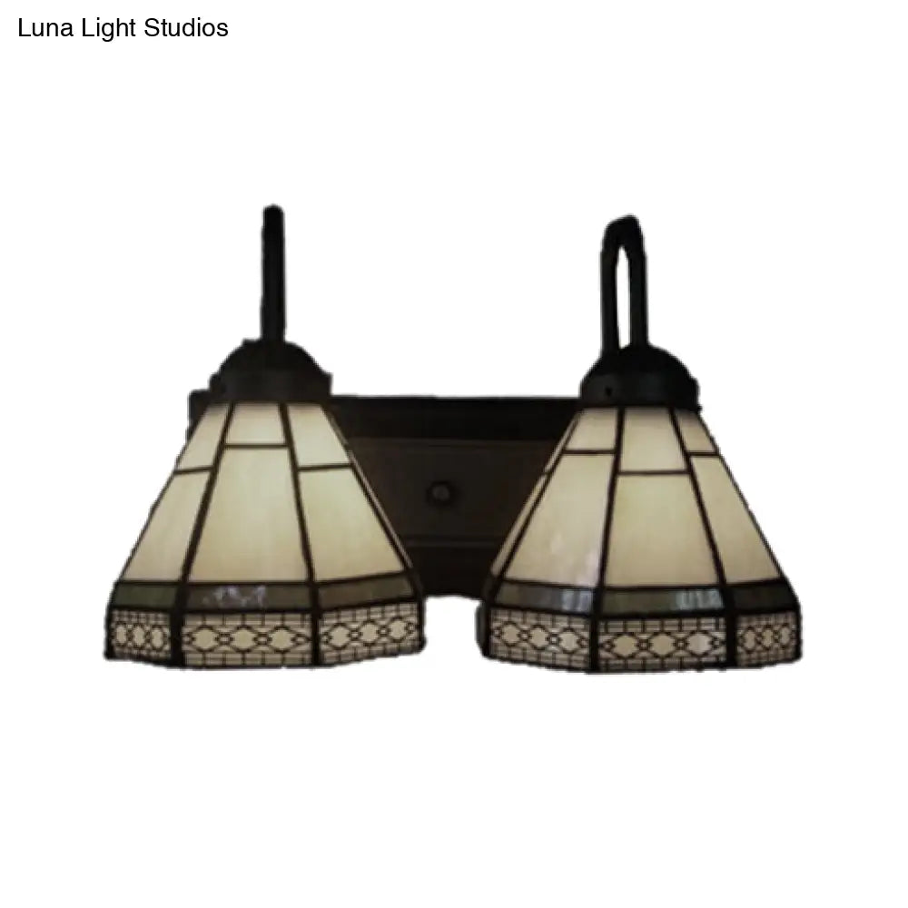 Beige Glass Cone Sconce Tiffany Wall Mounted Light with 2 Heads – Ideal for Living Room Décor