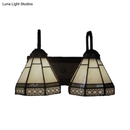 Beige Glass Cone Sconce Tiffany Wall Mounted Light with 2 Heads – Ideal for Living Room Décor