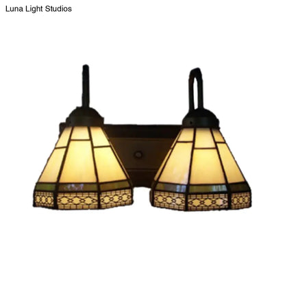 Beige Glass Cone Sconce Tiffany Wall Mounted Light with 2 Heads – Ideal for Living Room Décor