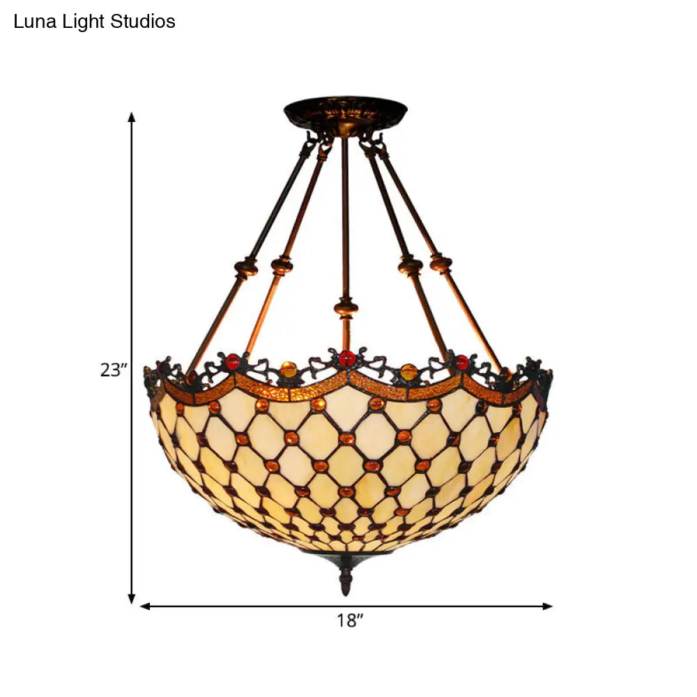 DecorBites™ DecorBites™ Lámpara de techo semiempotrada estilo Tiffany de cristal beige con detalles de cuentas - 16"/18" de ancho, 2 luces para pasillos