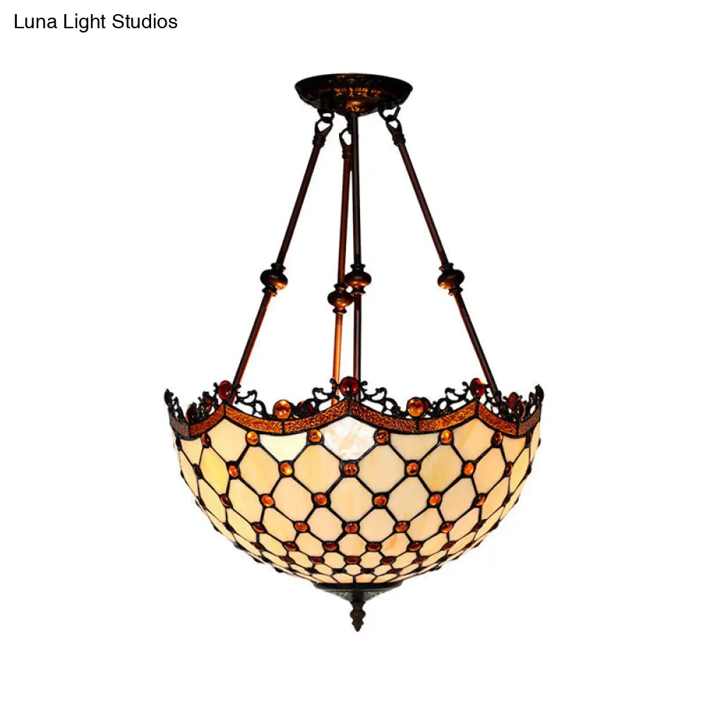 DecorBites™ DecorBites™ Lámpara de techo semiempotrada estilo Tiffany de cristal beige con detalles de cuentas - 16"/18" de ancho, 2 luces para pasillos