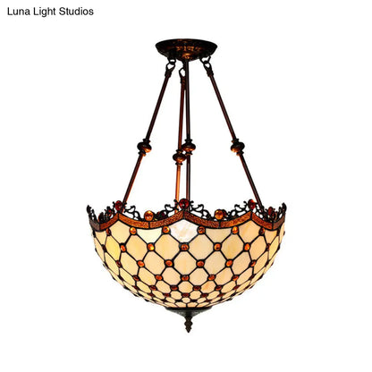 DecorBites™ DecorBites™ Lámpara de techo semiempotrada estilo Tiffany de cristal beige con detalles de cuentas - 16"/18" de ancho, 2 luces para pasillos