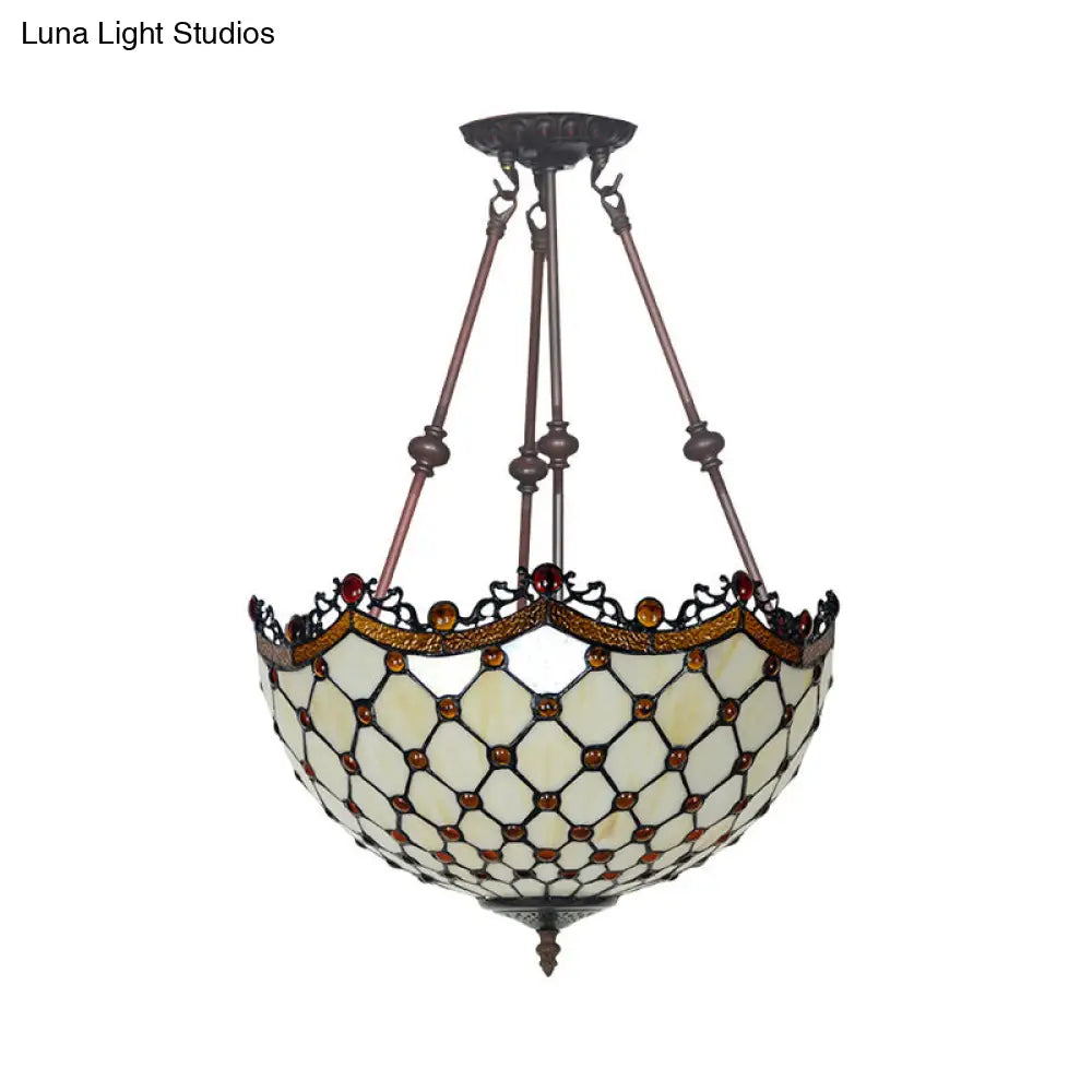 DecorBites™ DecorBites™ Lámpara de techo semiempotrada estilo Tiffany de cristal beige con detalles de cuentas - 16"/18" de ancho, 2 luces para pasillos