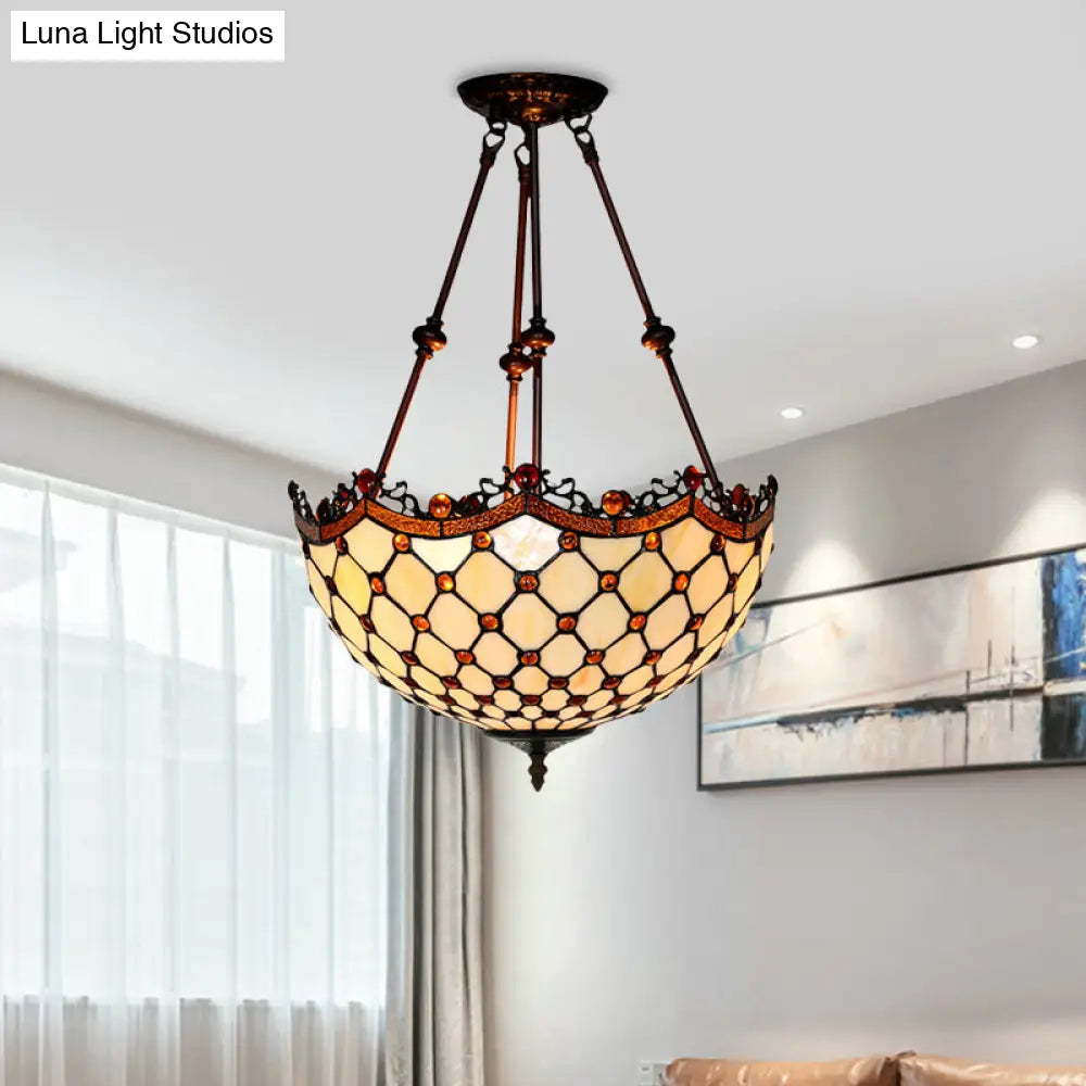 DecorBites™ DecorBites™ Lámpara de techo semiempotrada estilo Tiffany de cristal beige con detalles de cuentas - 16"/18" de ancho, 2 luces para pasillos