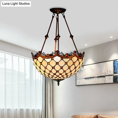 DecorBites™ DecorBites™ Lámpara de techo semiempotrada estilo Tiffany de cristal beige con detalles de cuentas - 16"/18" de ancho, 2 luces para pasillos