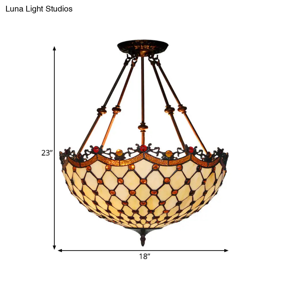 DecorBites™ DecorBites™ Lámpara de techo semiempotrada estilo Tiffany de cristal beige con detalles de cuentas - 16"/18" de ancho, 2 luces para pasillos