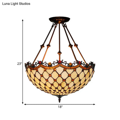 DecorBites™ DecorBites™ Lámpara de techo semiempotrada estilo Tiffany de cristal beige con detalles de cuentas - 16"/18" de ancho, 2 luces para pasillos