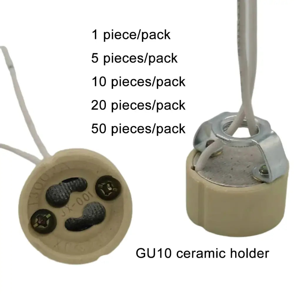 Beige gu10 ceramic socket holder with metallic contact points and threaded metal bracket for kitchen lighting