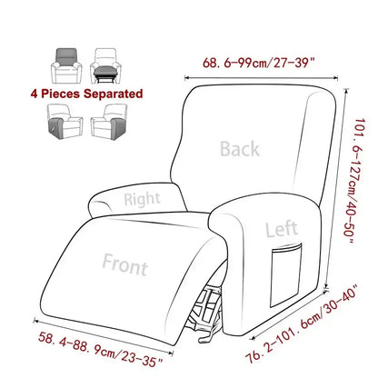 Beige herringbone velvet plush recliner cover with snug stretchy fabric fitting over entire armchair for living room