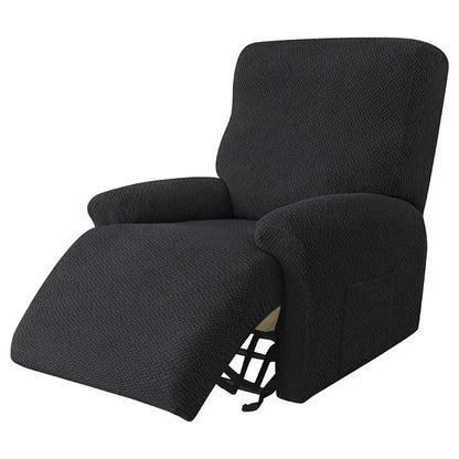 Black textured stretch recliner cover featuring velvet plush fabric for living room comfort and style