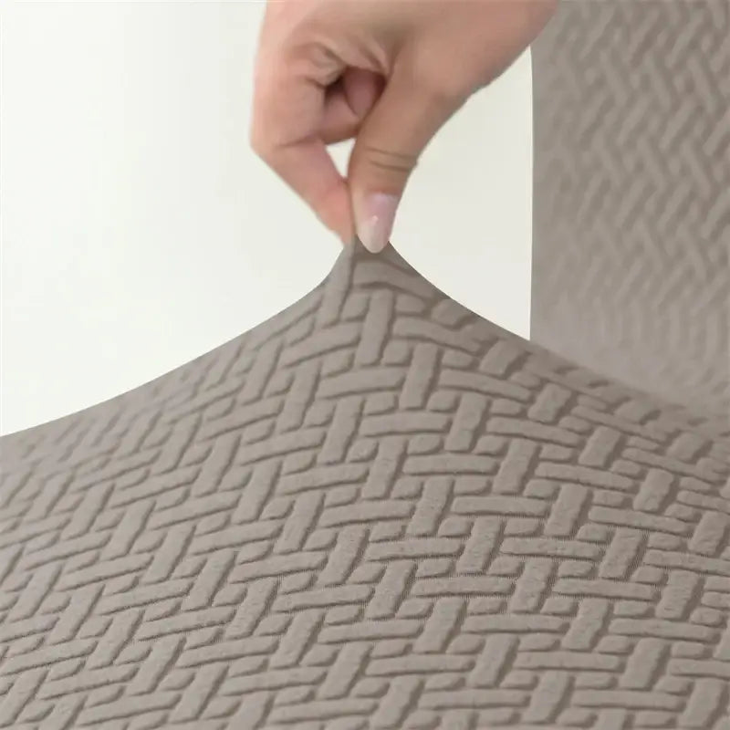 Beige herringbone velvet plush elastic recliner cover featuring a beige textured silicone mat with woven pattern