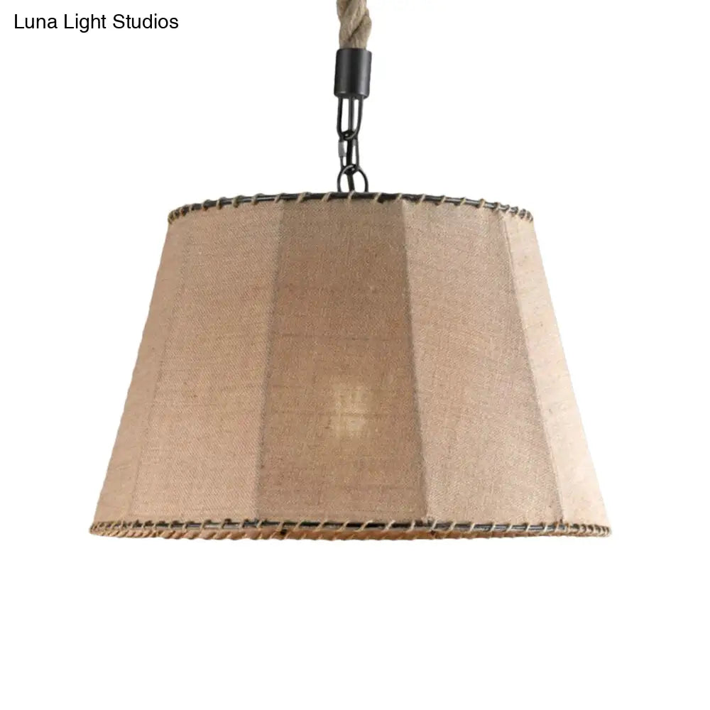 Beige Industrial Tapered Pendant Light with Rope and Fabric Shade