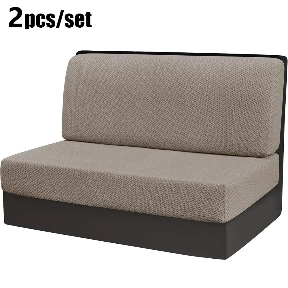 Beige jacquard woven textured fabric sofa cover set with black frame for rv living room furniture protection