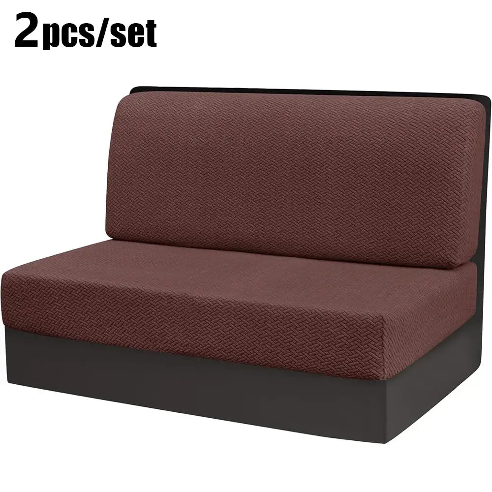 Brown textured fabric sofa cover set designed as a beige jacquard woven RV sofa cover living room furniture protector