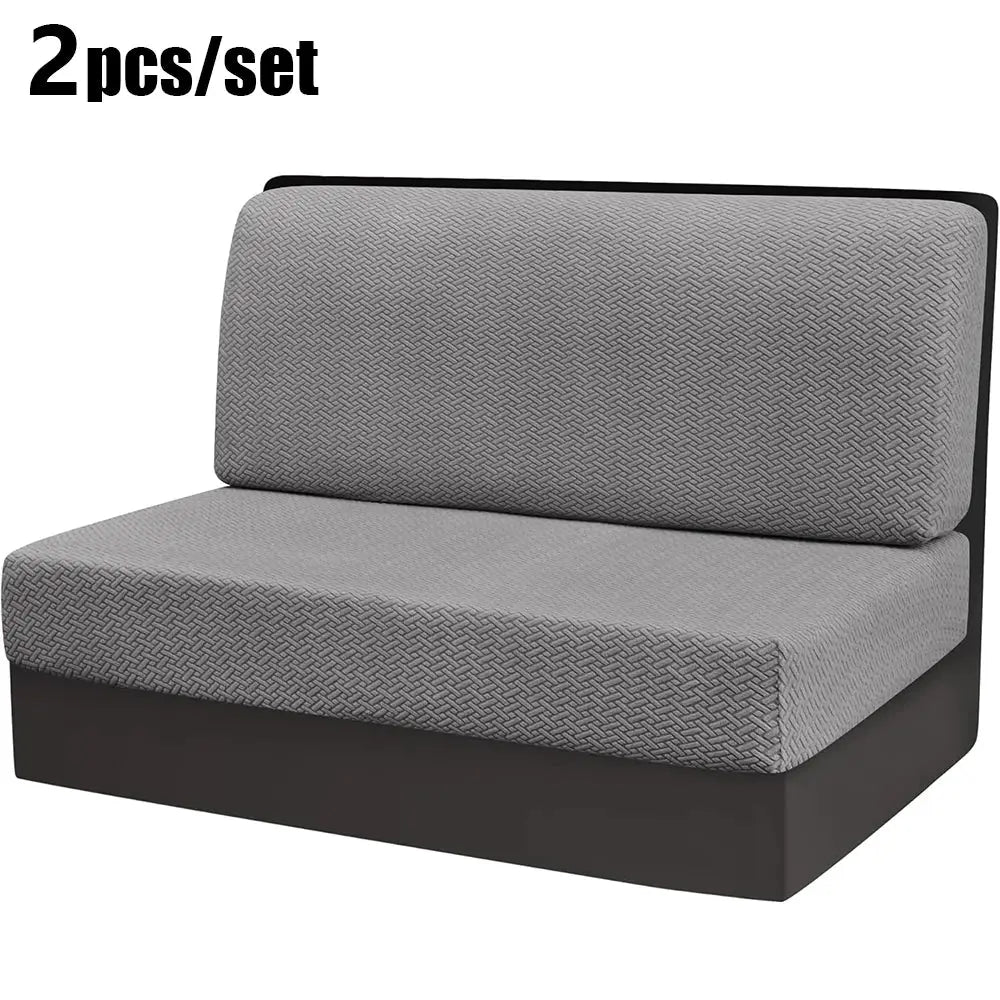 Beige jacquard woven rv sofa cover with gray textured fabric and subtle herringbone pattern for modern sectional