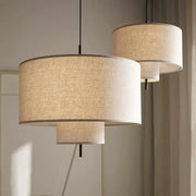Beige linen bohemia fabric pendel lamp with black metal rods for office or living room decorbites bohemia fabric lighting