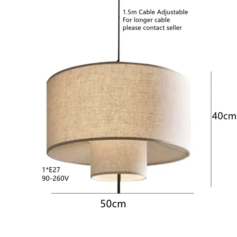 Beige linen-textured two-tier bohemia fabric pendel lamp with 1.5m adjustable cable for office or living room decorbites