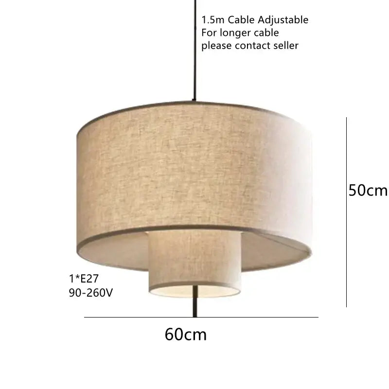 Beige linen two-tier drum fabric pendel lamp with 1.5m adjustable cable for office or living room decorbites bohemia fabric
