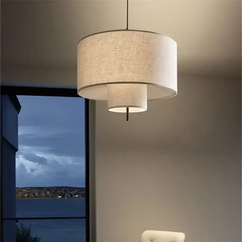 Beige linen bohemia fabric pendel lamp with modern tiered design for office or living room decorbites bohemia fabric