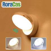 Beige roracas wall-mounted motion sensor rotate night light with circular flat design and dual led illumination for bedroom