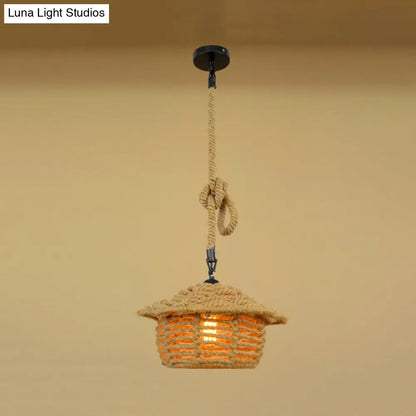 Beige Natural Rope Ceiling Pendant Light- 1 Light Industrial Lodge Style- Dining Room