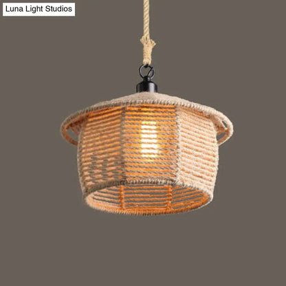 Beige Natural Rope Ceiling Pendant Light- 1 Light Industrial Lodge Style- Dining Room