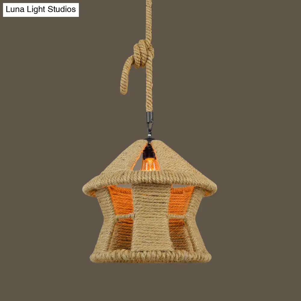 Beige Natural Rope Ceiling Pendant Light- 1 Light Industrial Lodge Style- Dining Room