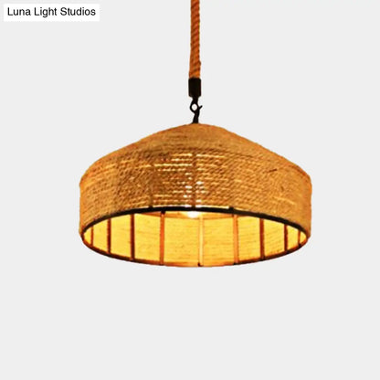 Beige Pendant Light Fixture - Hand-Woven Mongolian Yurts Design with Antiqued Rope - 12"/16"/19.5" Wide