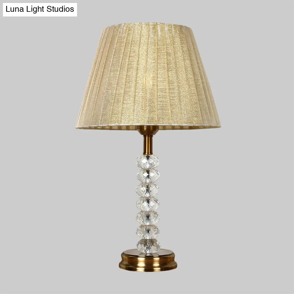 Beige Pleated Lampshade Table Lamp with Crystal Accent - Elegant Lighting for Living Room