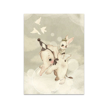 Beige Rabbit Girl Canvas Print for Kidsató Room - 01 / 50x70cm No Framed - Posters