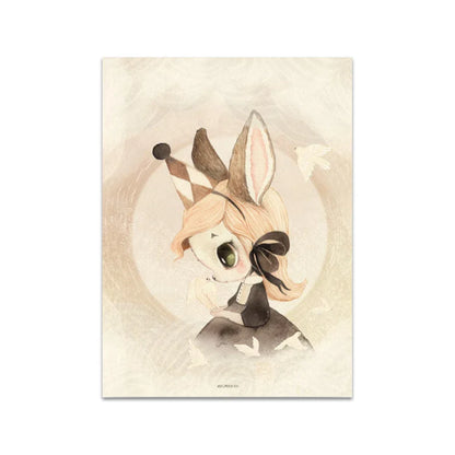 Beige Rabbit Girl Canvas Print for Kidsató Room - 03 / 50x70cm No Framed - Posters