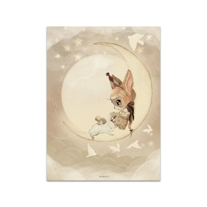 Beige Rabbit Girl Canvas Print for Kidsató Room - 06 / 50x70cm No Framed - Posters