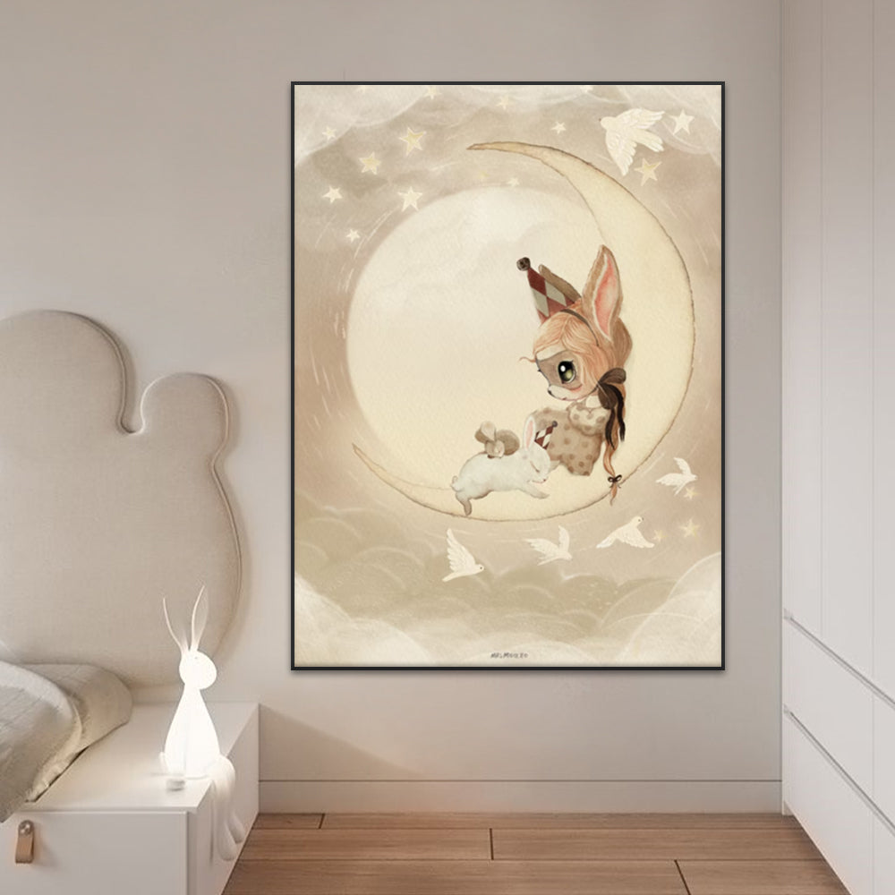 Beige Rabbit Girl Canvas Print for Kidsató Room