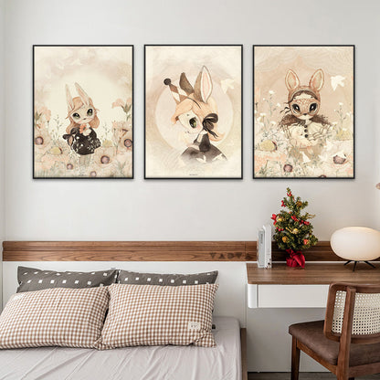 Beige Rabbit Girl Canvas Print for Kidsató Room - Posters