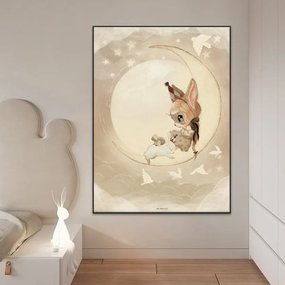 Beige Rabbit Girl Canvas Print for Kidsató Room - Posters