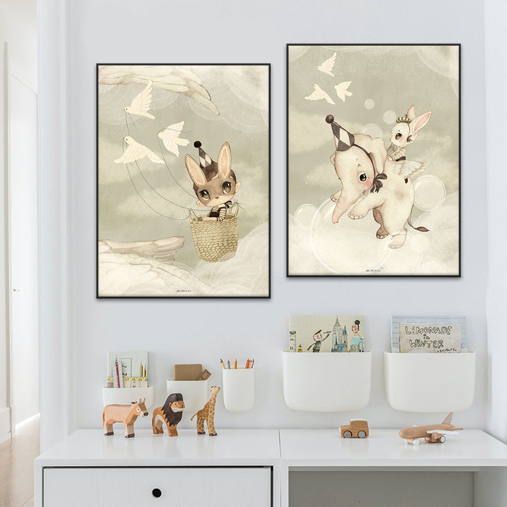 Beige Rabbit Girl Canvas Print for Kidsató Room