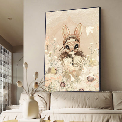 Beige Rabbit Girl Canvas Print for Kidsató Room - Posters