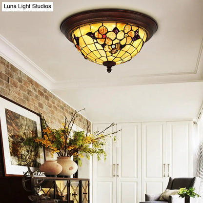 DecorBites™ DecorBites™ Lámpara de techo redonda de montaje empotrado color beige con diseño de vitral y elementos florales/geométricos